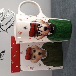 Ceramic Travel Latte Tea Coffee Mug Cup Lid Dog Yellow Lab Bow Tie Glasses